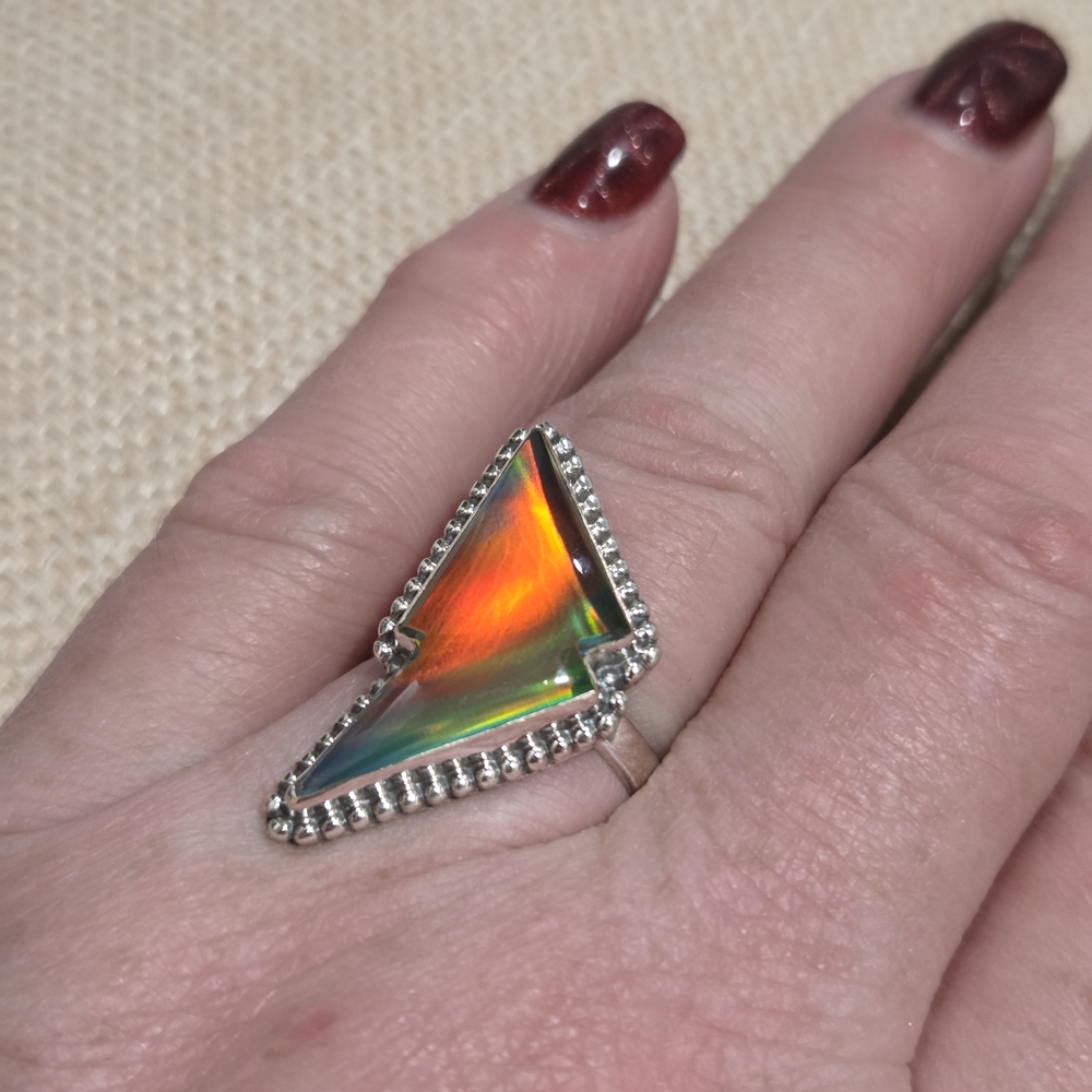 Triangular Silver Ring With Aurora Opal Stone - image 3